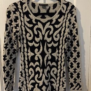 INC INTERNATIONAL CONCEPTS BLACK & METALLIC GOLD LONG SLEEVE SWEATER DRESS‎